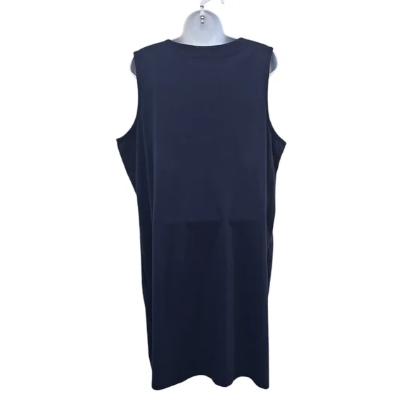 Lands End Womens Embroidered Cotton Jersey Dress Size XL Navy Blue Sleeveless - Picture 3 of 4